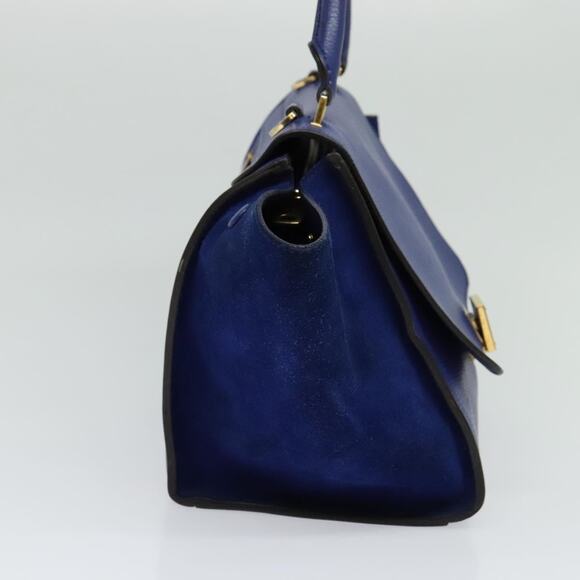 CELINE Trapeze Hand Bag Suede Leather Blue Gold - Picture 4 of 13
